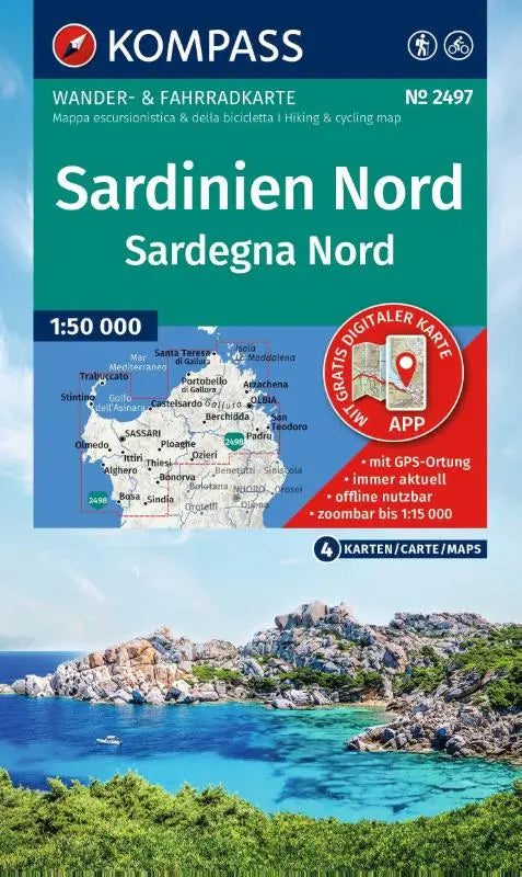 KOMPASS Wanderkarten-Set 2497 Sardinien Nord / Sardegna Nord (4 Karten) 1:50.000 - inklusive Karte zur offline Verwendung in der KOMPASS-App. Fahrradfahren.