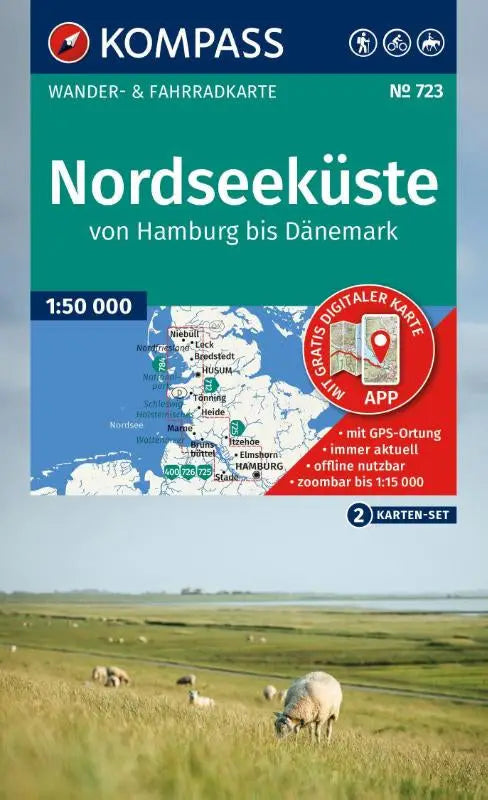 KOMPASS Wanderkarten-Set 723 Nordseeküste von Hamburg bis Dänemark (2 Karten) 1:50.000 - inklusive Karte zur offline Verwendung in der KOMPASS-App. Fahrradfahren.