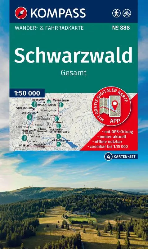KOMPASS Wanderkarten-Set 888 Schwarzwald Gesamt (4 Karten) 1:50.000 - inklusive Karte zur offline Verwendung in der KOMPASS-App. Fahrradfahren.