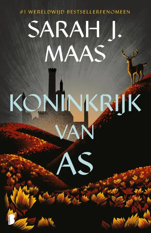 De boekcover van koninkrijk van as door sarah j maas met glazen troon en donkerkleurig ontwerp