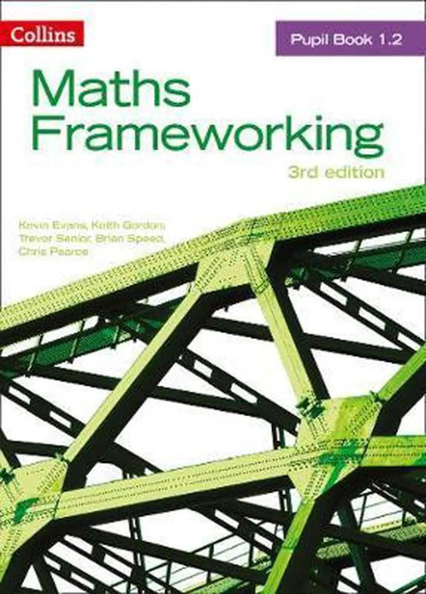 Cover van ks 3 maths pupil book 1.2 met groen en zwart metalen brugstructuur voor wiskundig redeneren oefenen