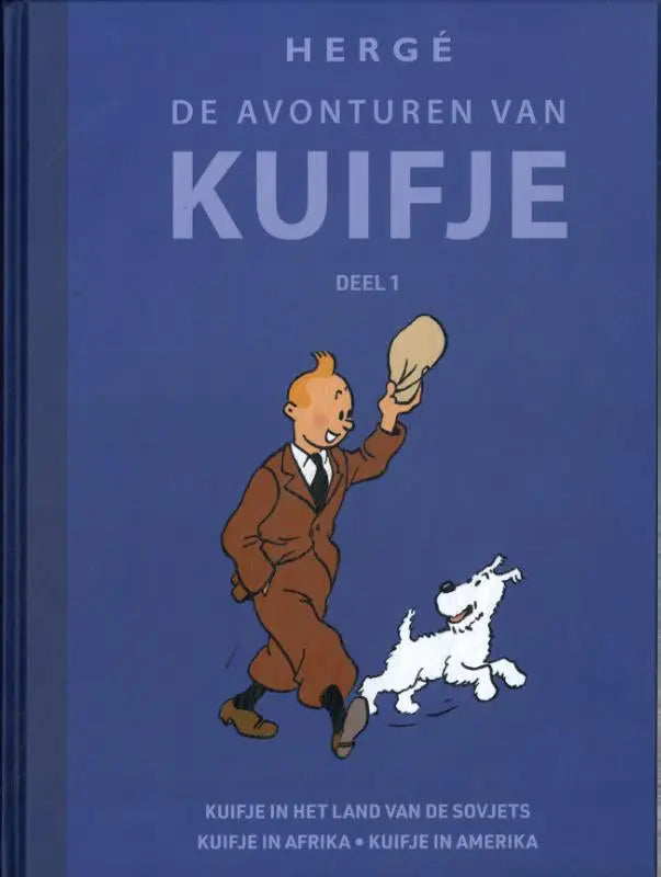 Blauw hardcover stripboek kuifje in het land van de sovjets met kuifje in bruin pak en hond snowy door hergé van casterman strips algemeen