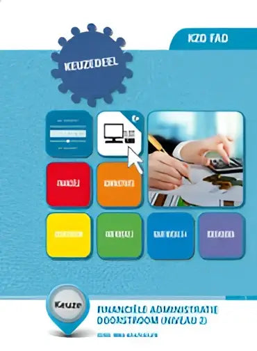 Blauw-wit educatieve software interface voor financiële administratie training in het product kzd fad 1