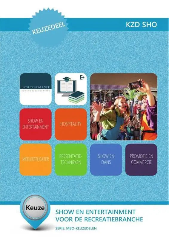 Blauwe textuurlijke omslag van nederlandse educatieve gids show en entertainment voor de recreatiebranche door kzd sho