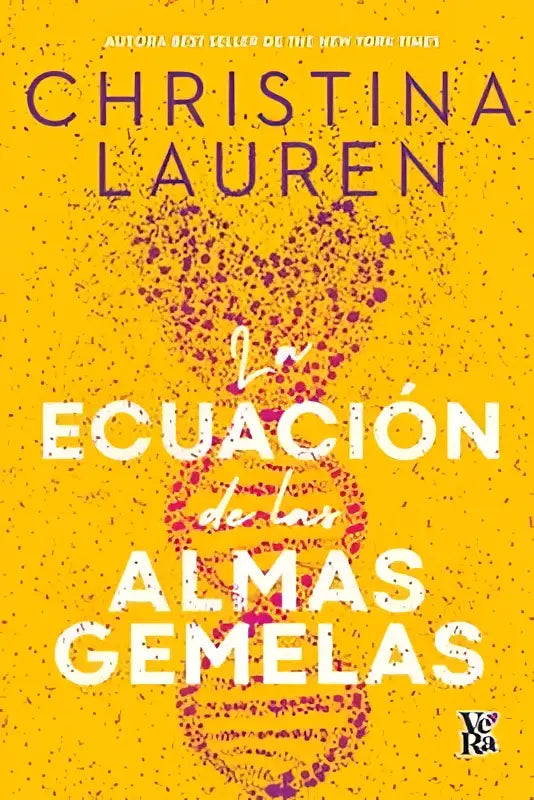 De boekcover van la ecuación de las almas gemelas toont een gele achtergrond met wit titel en een paars hartvormig patroon