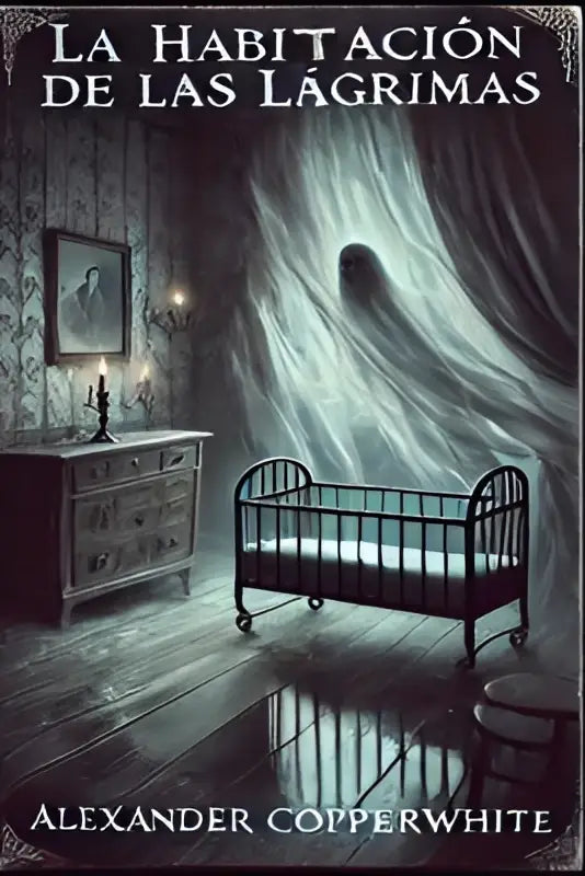 Het boek la habitación de las lágrimas toont een zwarte metalen wieg met ornamenten in een donkere kinderkamer