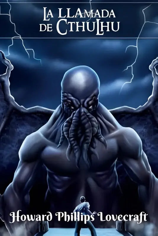 De cover van la llamada de cthulhu toont een torse gespierde figuur met donkerblauwe tentakels en een stormachtige lucht