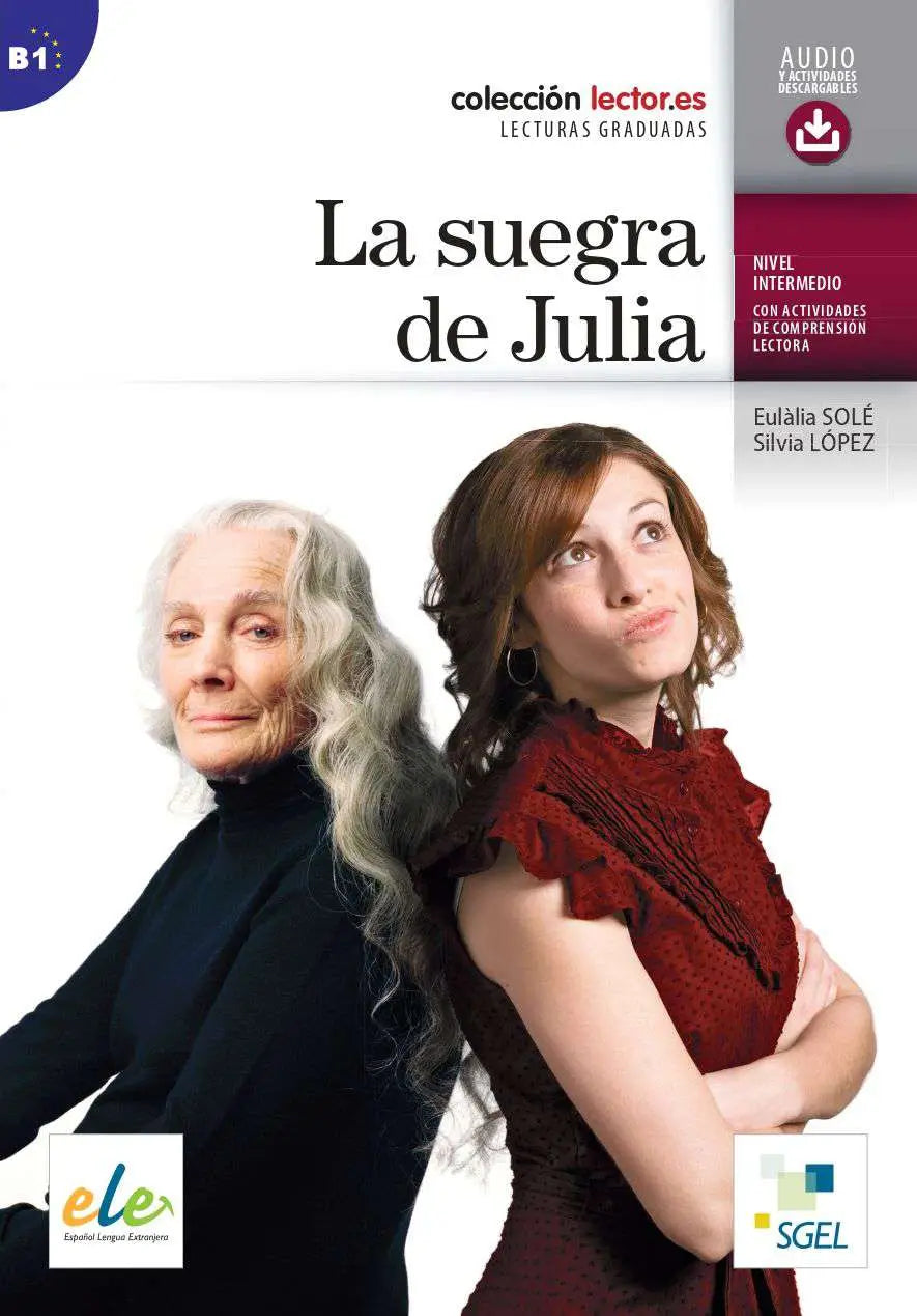 De cover van la suegra de julia uit collectie lector.es toont twee vrouwen rug aan rug en is geschikt voor gemeenschappelijk europees referentiekader b1