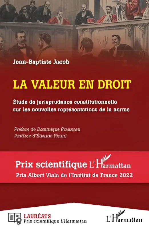 Boekcover la valeur en droit met rode achtergrond en gele letters over jurisprudence constitutionnelle sur norm