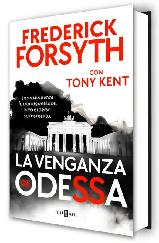 De roman La Venganza de Odessa van Plaza & Janés heeft een zwartwit omslag met rood en wit gedrukte tekst
