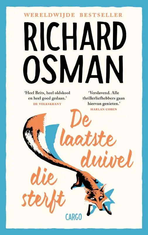 De laatste duivel boekcover met gestileerde oranje zwarte vos en blauwe accenten op roomkleurige achtergrond