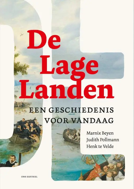 De boekcover van de lage landen door judith pollmann en marnix beyen toont rode titel met historische schilderijen