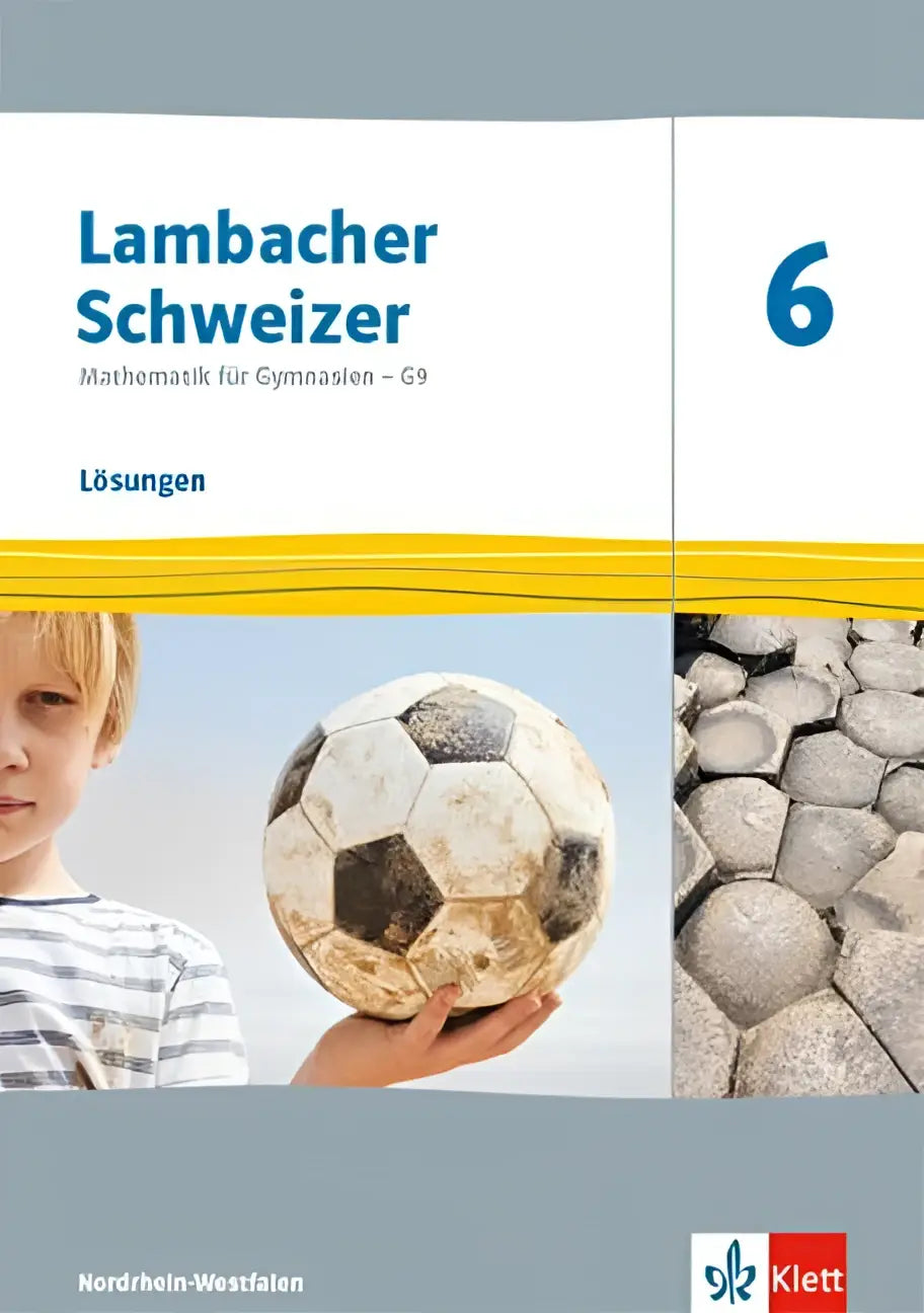 Witte en zwarte versleten voetbal met vervaagde panelen in hand van kind naast lambacher schweizer mathematik 6 boek