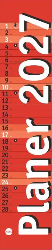 Langplaner mini, rot 2027 - Praktischer Streifenkalender fürs Büro. Kleiner Wandkalender mit genug Platz für Eintragungen. Terminkalender 2027. 7 x 33 cm
