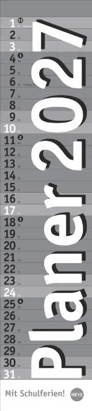 Langplaner, silber 2027 - Praktischer Streifenkalender fürs Büro. Länglicher Wandkalender mit genug Platz für Notizen. Terminkalender 2027. 11 x 49 cm