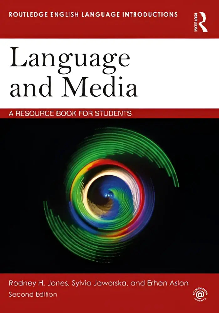 Boek language and media een resource book for students van routledge met zwart omslag en kleurrijk regenboogontwerp