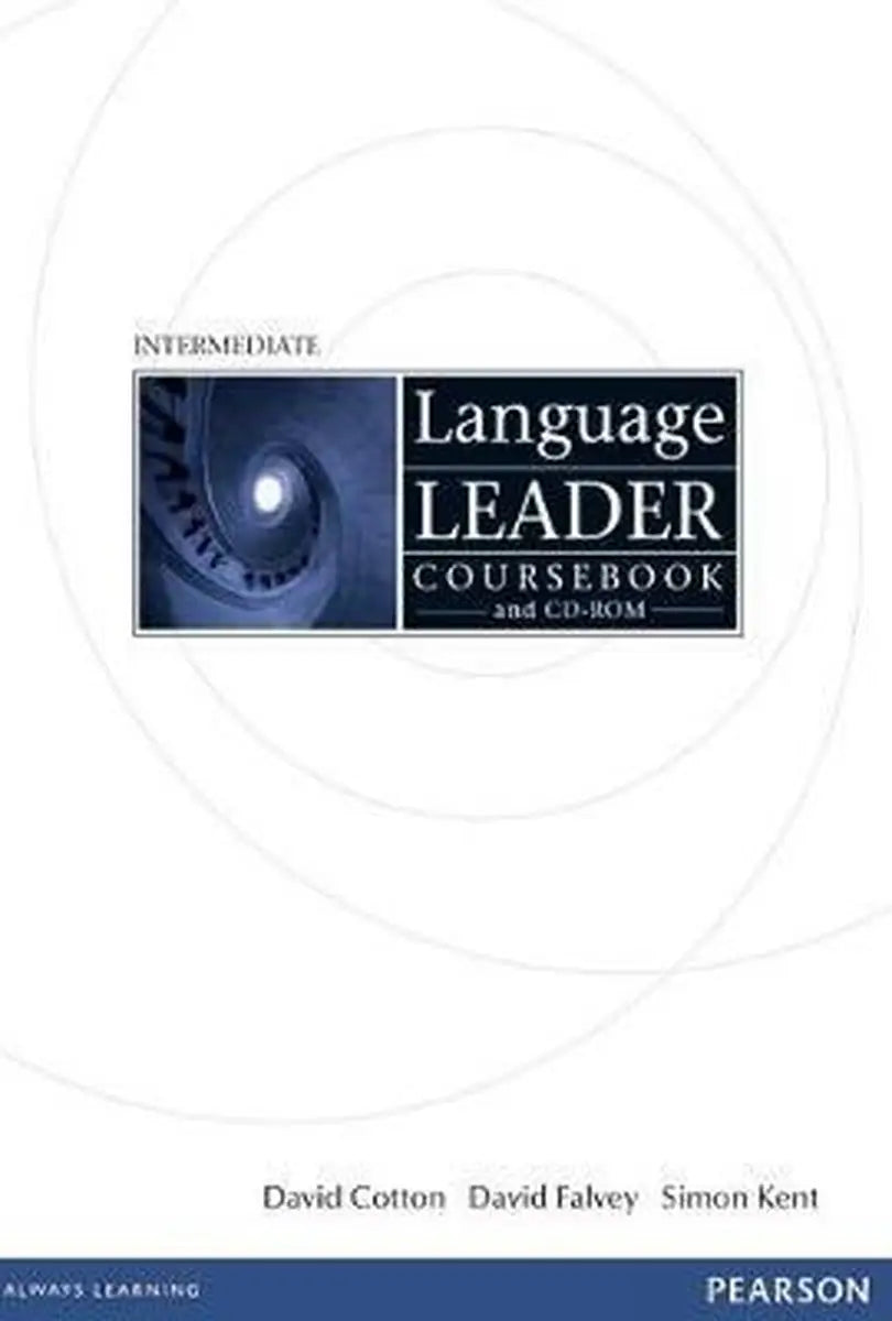 Intermediaire cursusboek en cd-rom taal leider met donkerblauwe spiraaltrap grafiek voor taak leiderschap training