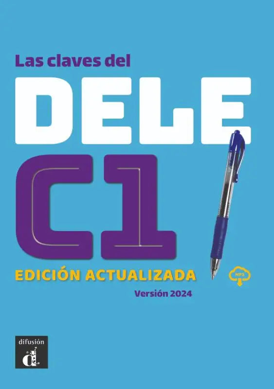Blauwe en zilveren balpen met doorzichtige huls in las claves del dele c1 educatie bijgewerkt editie