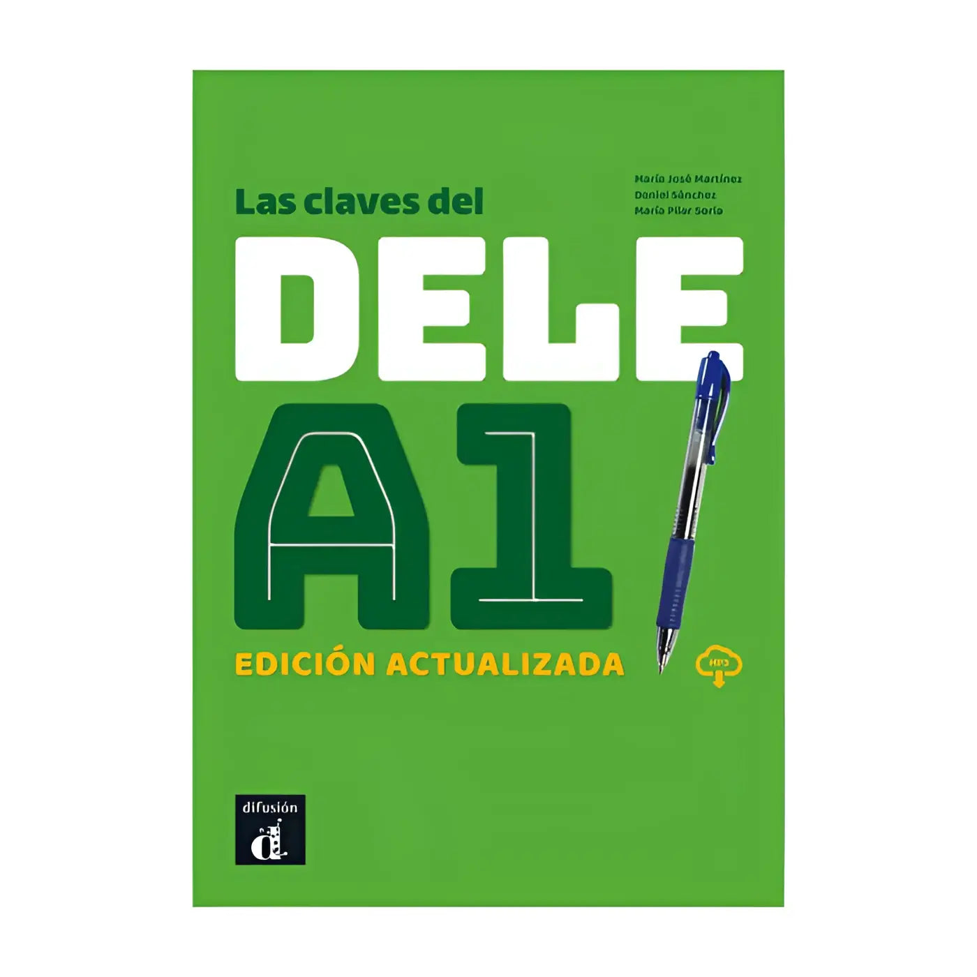 Groene boekomslag met de bold witte en donkergroene tekst las claves del dele a1 en blauwe penillustratie rechts