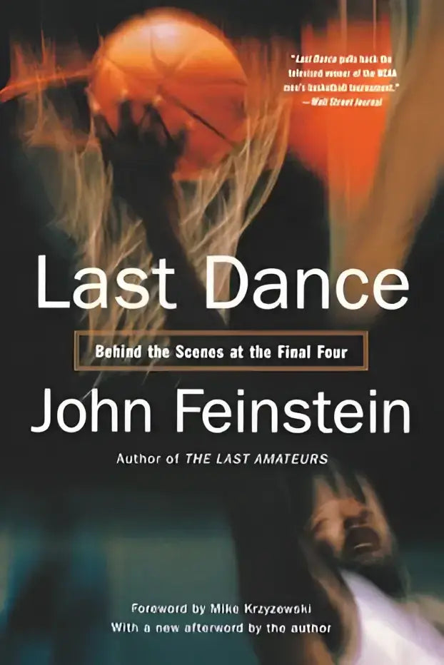 De kaft van het boek last dance toont een oranje basketbal die door een basket gaat tegen een donkere achtergrond