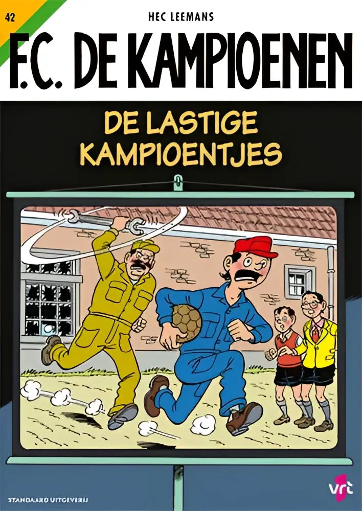 De omslag van de strip f.c. in het product lastige kampioentjes met kleurrijke illustraties en speelse typografie