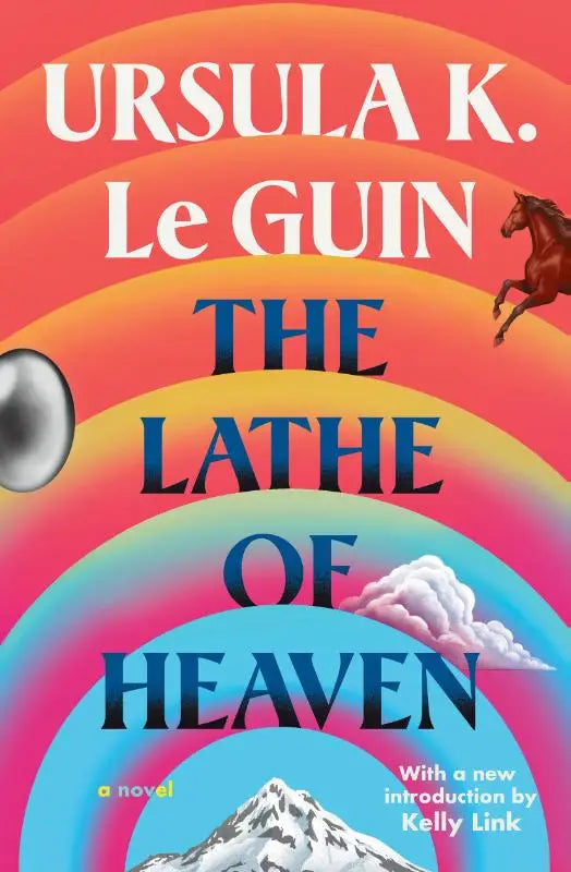 Vibrante regenboogkleurige boekomslag van the lathe of heaven door ursula k voor sciencefictionlezers