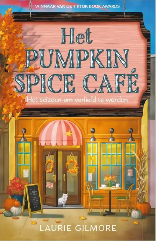 De laurie gilmore dream harbor complete set toont een geïllustreerde café cover met herfstdecoraties en warme verlichting