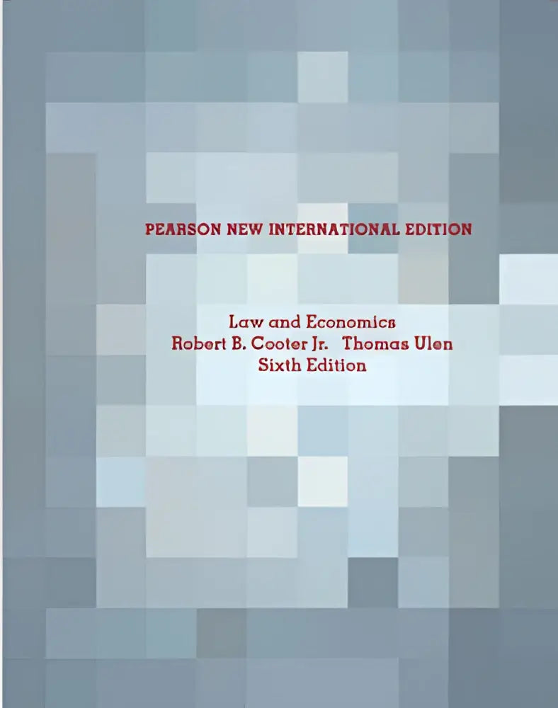De boekcover van law and economics pearson new international edition toont een minimalistisch ontwerp in grijstinten