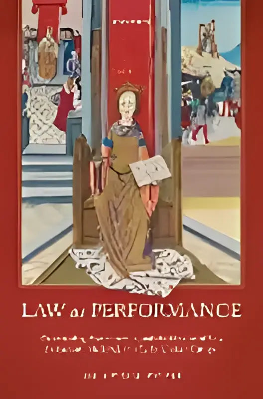 De boekcover toont een middeleeuws tafereel met een vrouw in goud en blauw op een troon voor recht als prestatie vroegmoderne studies