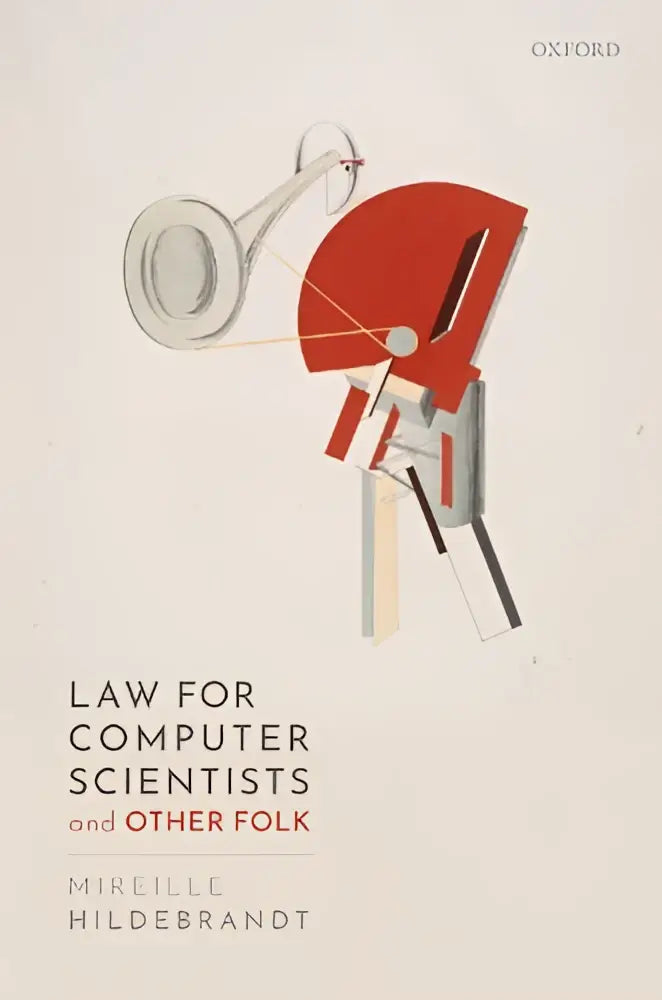 Rood en zilveren abstracte illustratie van een gestileerd menselijk hoofd met mechanische elementen op omslag van wetboek over law and computer scientists en andere gebruikers
