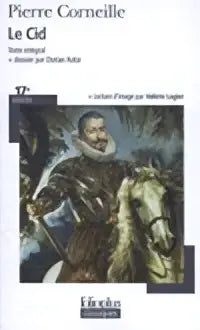 Zwart-witte gedrukte boekomslag van le cid met een portret van een man in historische kleding