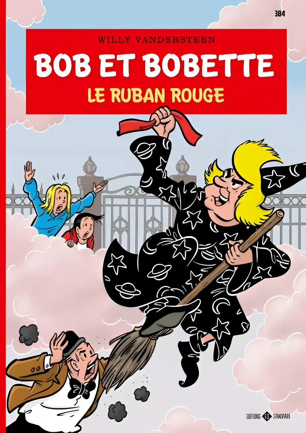 Zwart heksenpak met sterpatroon geel haar en rood lint voor le ruban rouge collectie