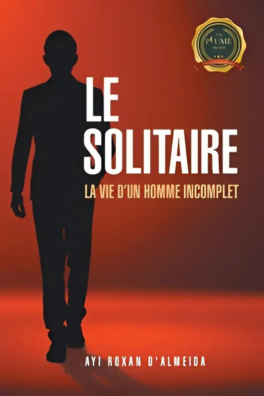 The book cover of le solitaire features a man silhouette walking on a red gradient background with bold white title letters