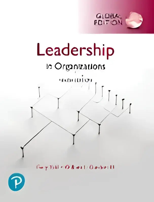 Hardcover editie van leadership in organizations global edition met witte omslag en abstract geometrisch ontwerp