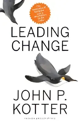 De book cover van leading change door john kotter met een nieuwe preface van de auteur voor veranderingsleiderschap
