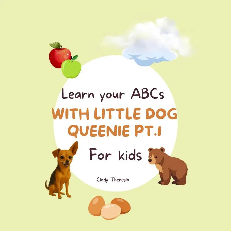 Kindereducatief boek voor kids leren je abcs met vrolijke honden en beren op pastel achtergrond met appels