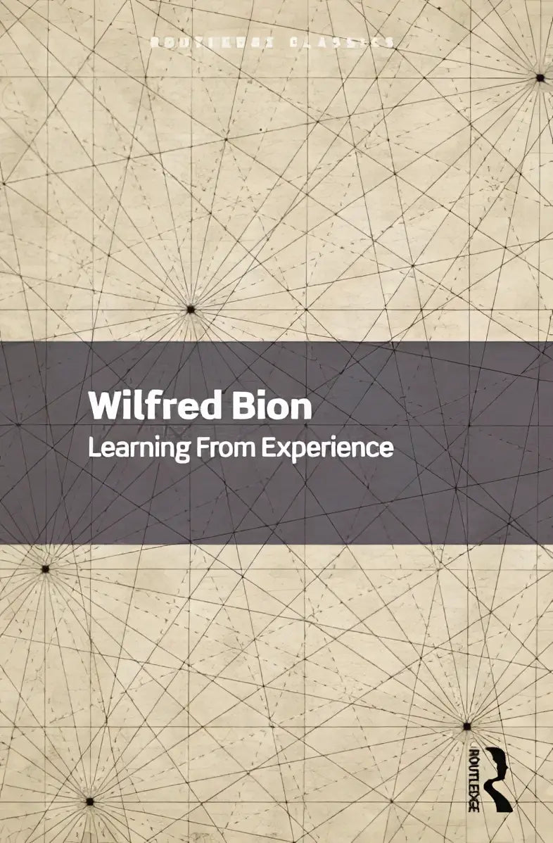De boekcover van learning from experience van wilfred bion toont een beige achtergrond met een zwart geometrisch patroon