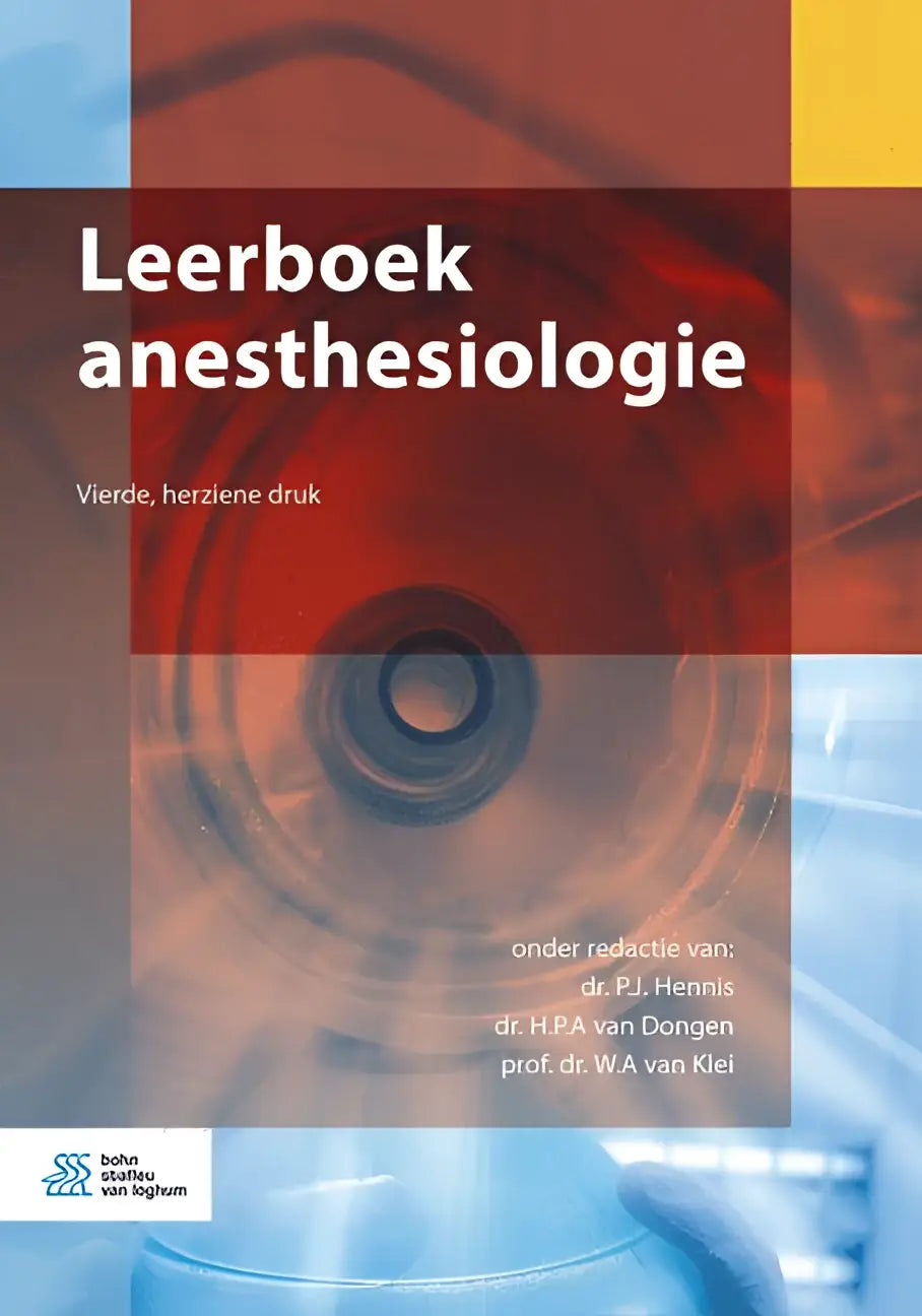 Cover of the leerboek anesthesiologie textbook by bsl media with red and blue abstract design for specialistische geneeskunde