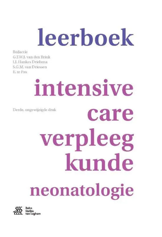 Boek leerboek intensive care verpleegkunde neonatologie met paarse tekst op witte achtergrond bsl media product