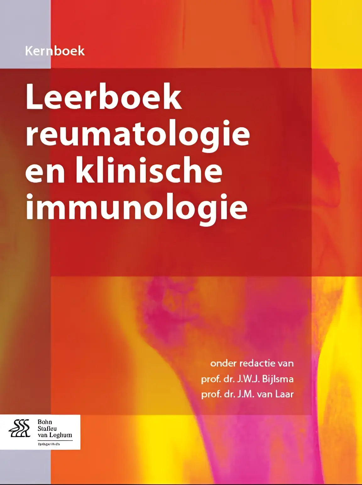 Vibrante rood-orange verloop omslag van leerboek reumatologie en klinische immunologie door bsl media