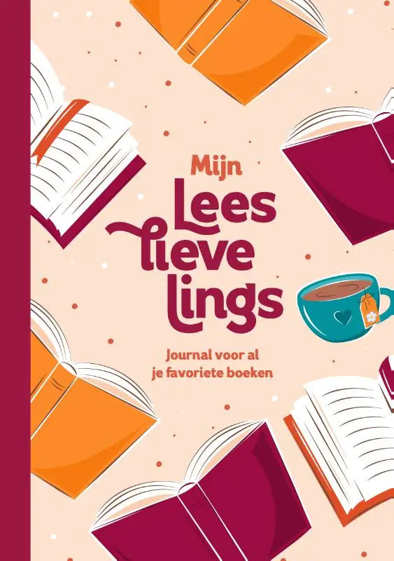 Een zacht perzikkleurig journal met speelse illustraties en titel mijn leeslievelings voor favoriete boeken