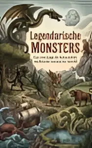 Boekcover legendarische monsters met donkere achtergrond en gestileerde silhouetten van beroemdste mythische wezens