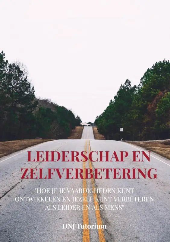 Boekcover leiderschap en zelfverbetering in rood tegen asfaltachtergrond voor persoonlijke en leiderschapsontwikkeling