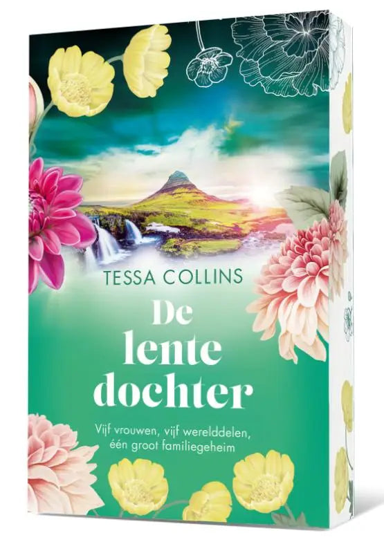 Een levendige groene boekcover van de lentedochter met vijf vrouwen vijf werelddelen en één groot familiegeheim