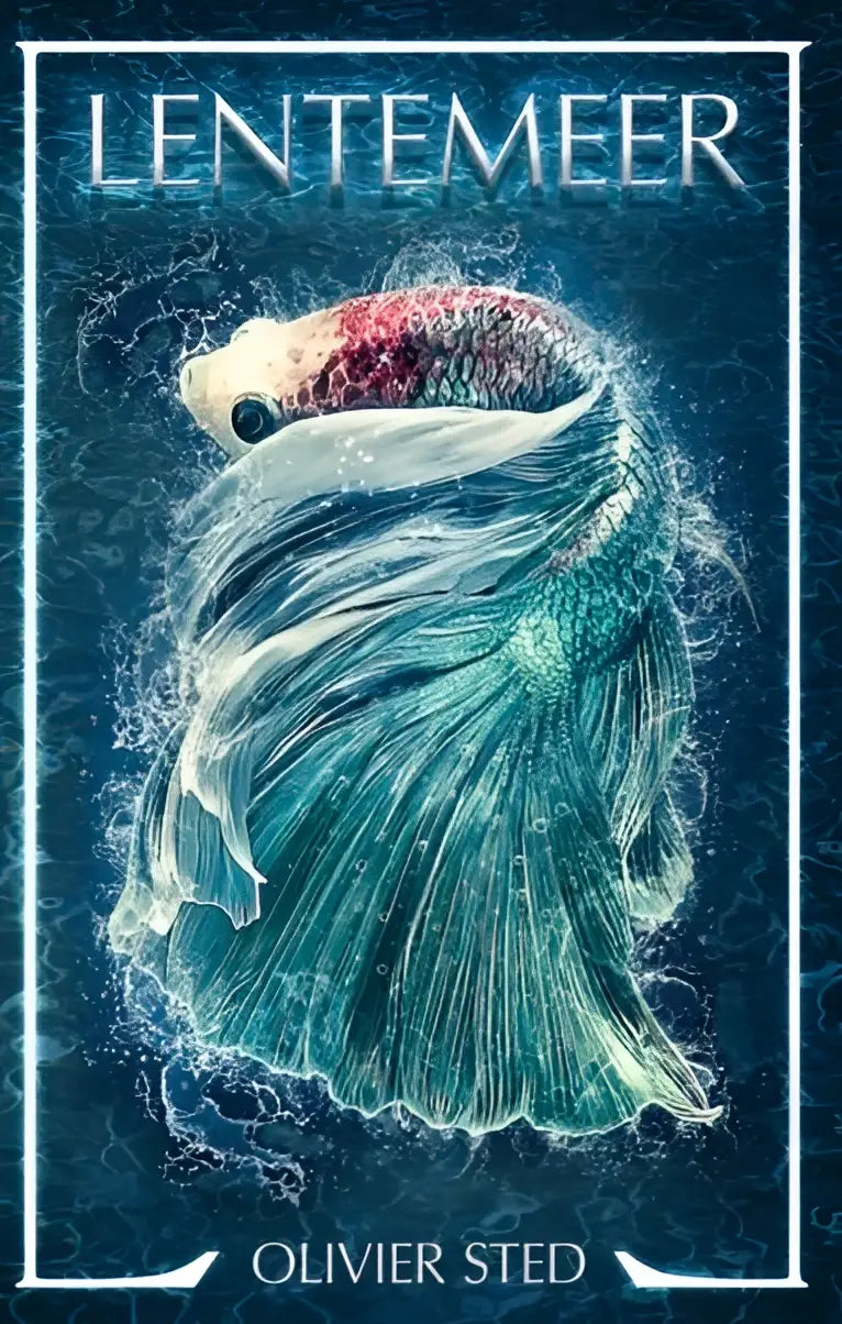 Lentemeer artistieke illustratie van een levendige turquoise en witte betta vis met vloeiende vinnen