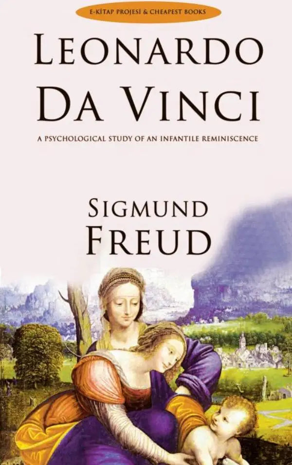 Leinboek over leonardo da vinci met een psychologische studie van een infantiele reminiscentie, afbeelding van vrouwen en kind in paarse en gele tinten