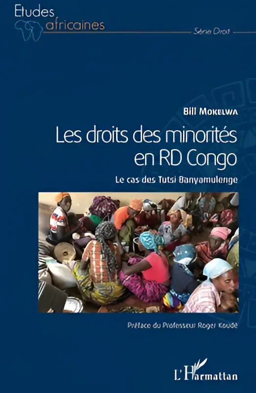 Blauwe boekomslag met foto van mensen in kleurrijke traditionele kledij over les droits des minorités en cas des tutsi