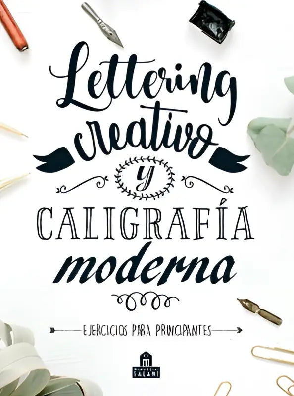 Het boek lettering creativo y caligrafia moderna spaans bevat zwarte kalligrafie op een witte achtergrond