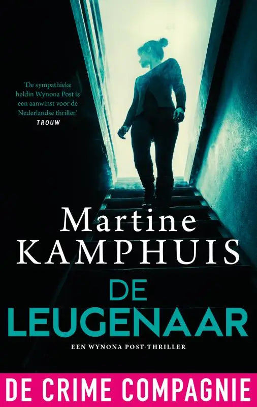 De leugenaar boekomslag met een donker, sfeervol ontwerp in teal en zwarte tinten