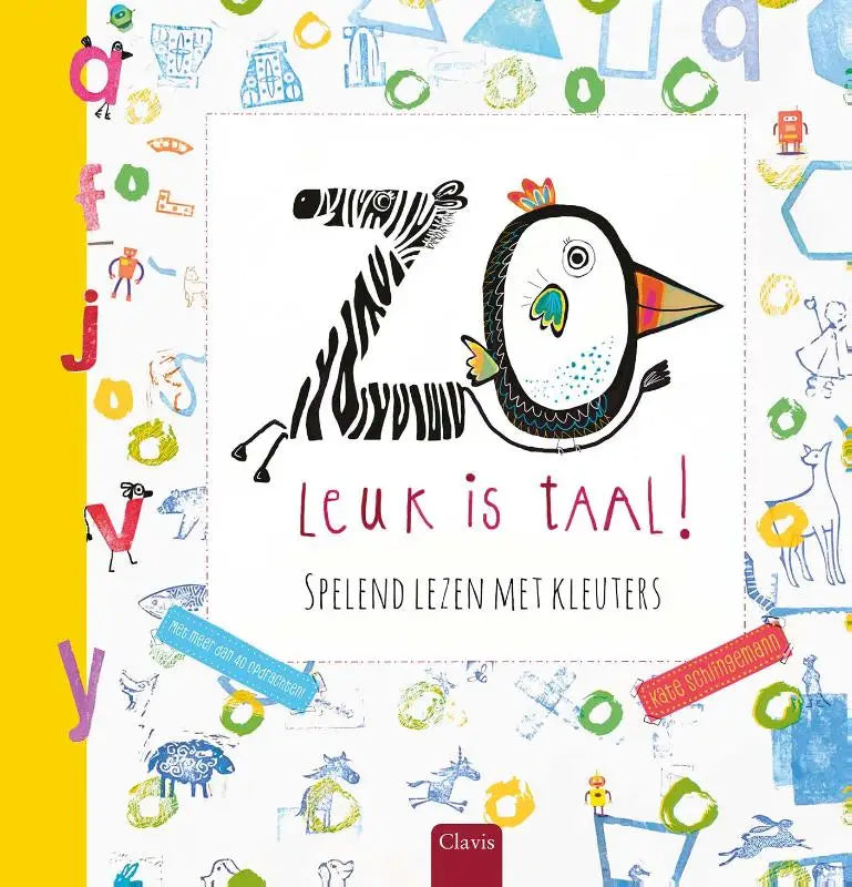 Kleurige kinderboekcover van spelend lezen met jonge lezers met zebra en pinguïn voor zo leuk is taal